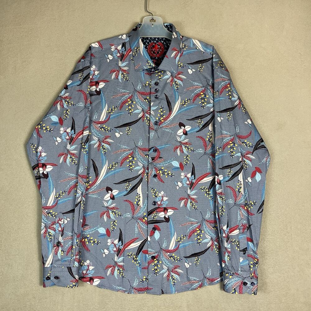 Au Noir Shirt Mens S Blue Floral Muffasa Long Sleeve Button Up‎ Cotton Bland
